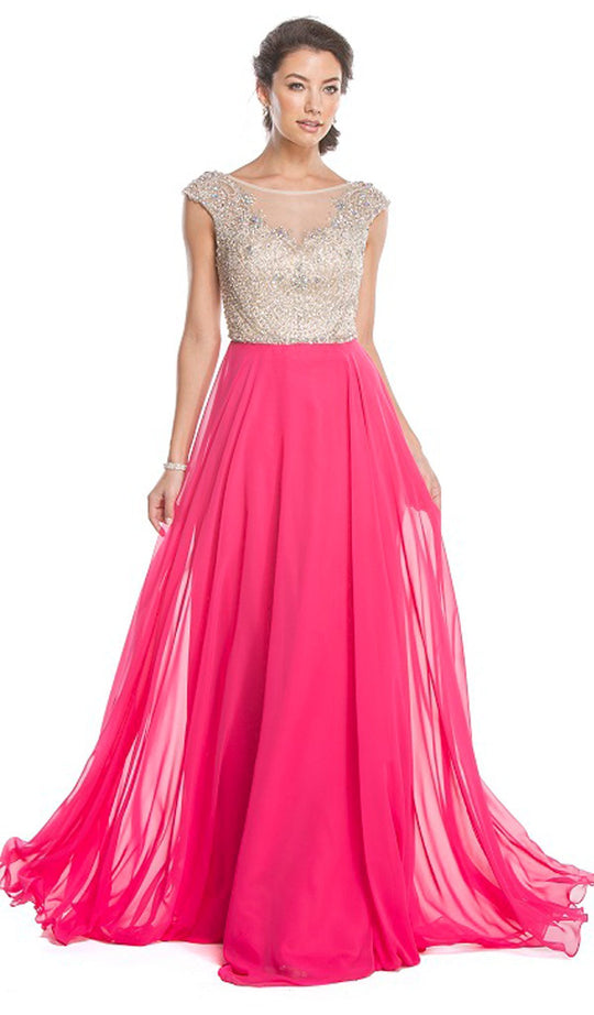 Bedazzled Illusion Bateau A-line Prom Dress