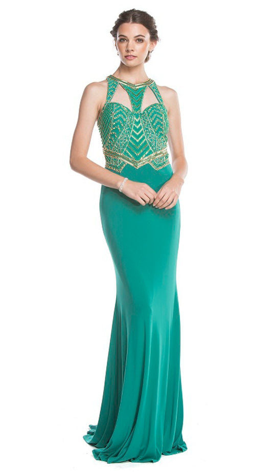 Elegant Embellished Halter Sheath Prom Dress