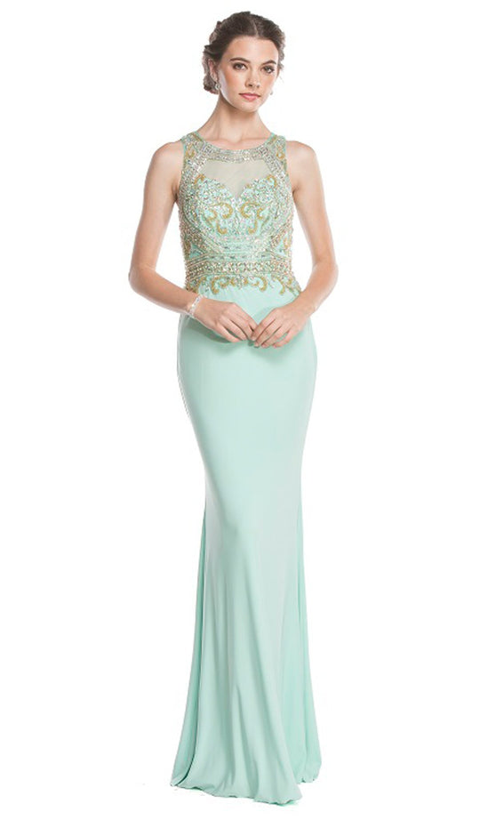 Sheer Jewel Neck Prom Sheath Dress