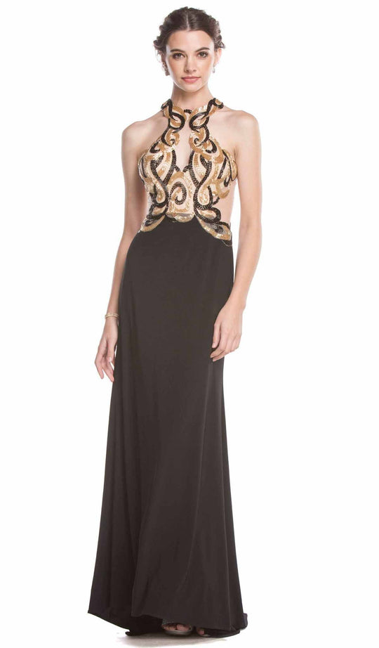 Bead Embellished Halter Sheath Evening Dress