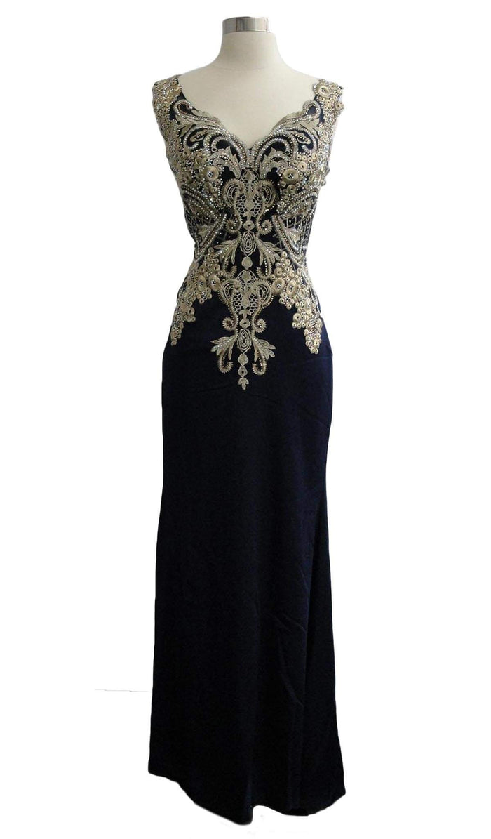 Embroidered V-neck Sheath Evening Dress