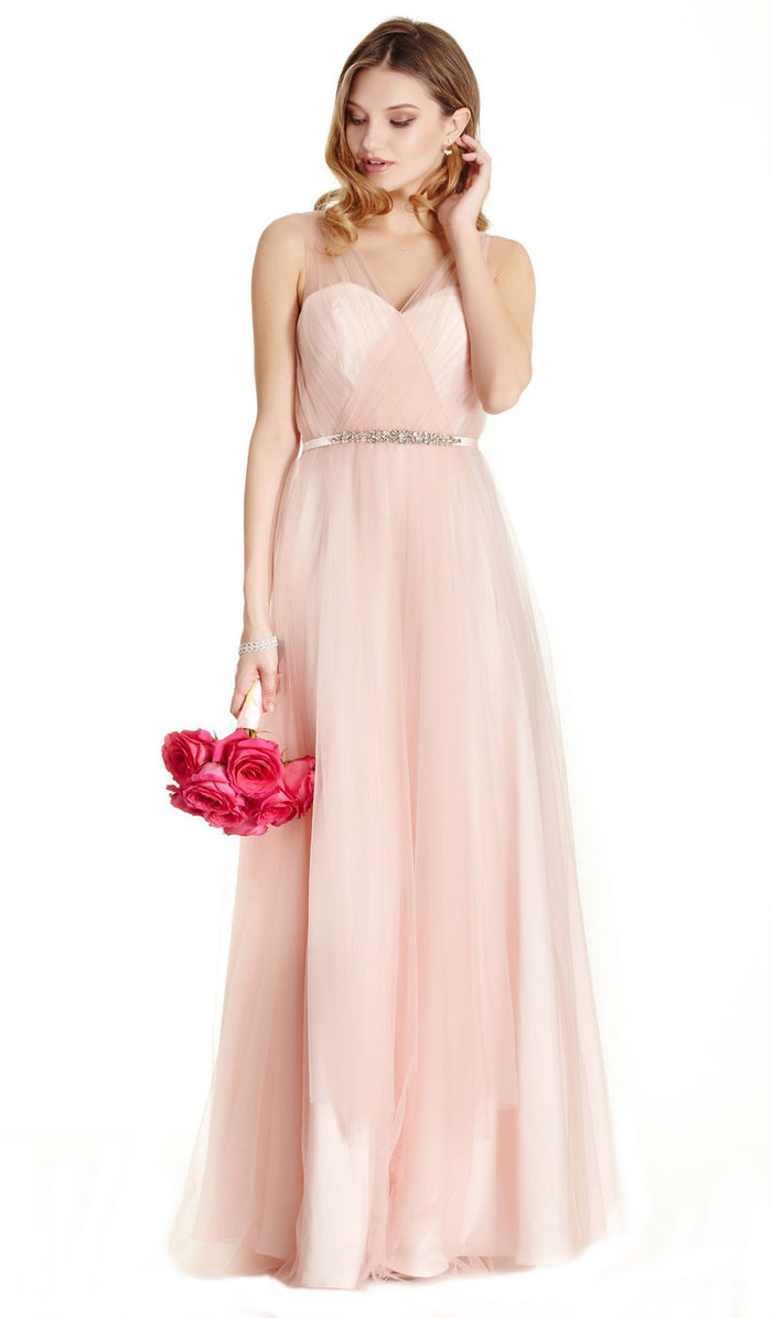Embellished Illusion V-neck Mesh Evening Dress