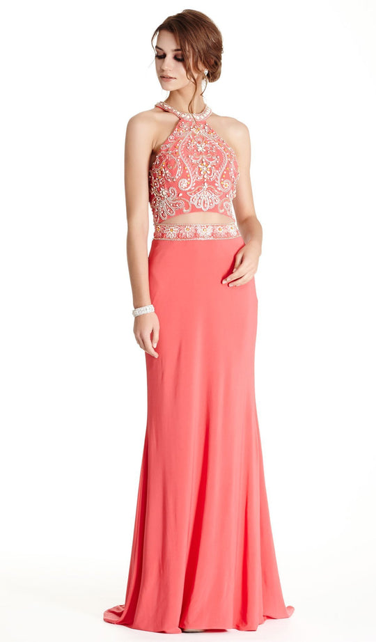 Embellished Halter Neckline Sheath Prom Dress