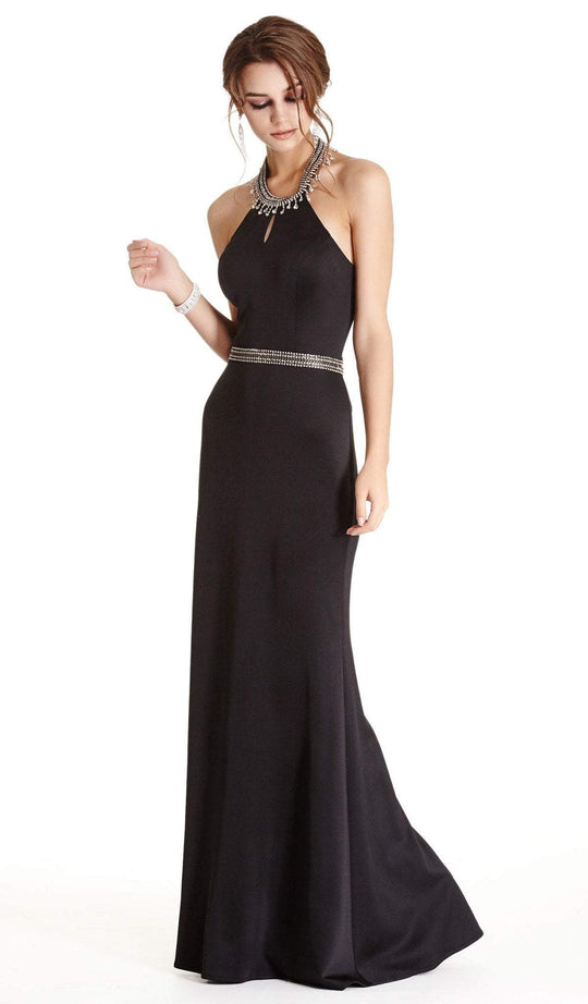 Embellished Halter Neck Sheath Evening Dress