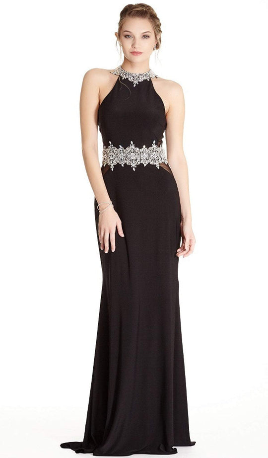 Bedazzled Halter Neck Sheath Prom Dress