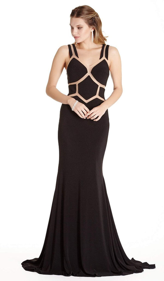 Detailed V-neck Fitted Evening Dress