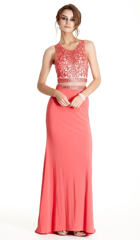 Embellished Mock Two Piece Fitted Prom Dress