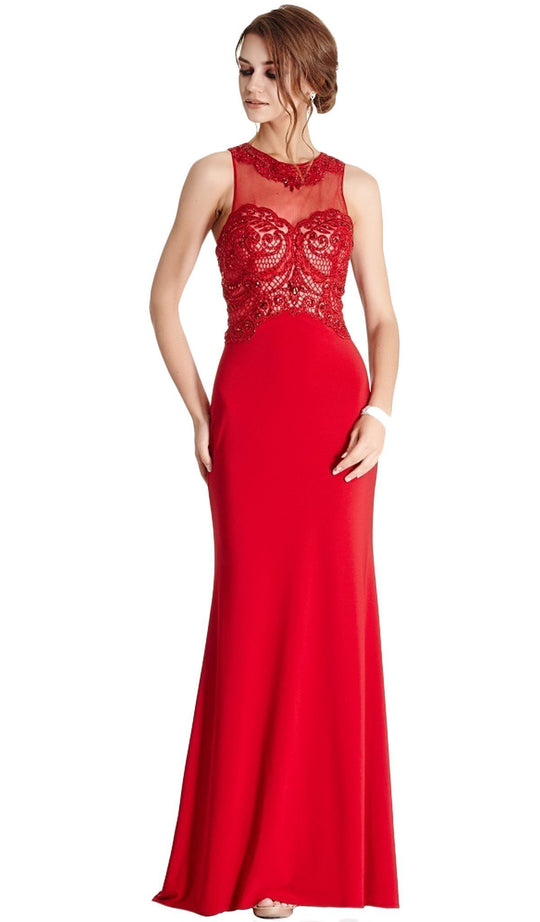 Bedazzled Jewel Neck Sheath Evening Dress