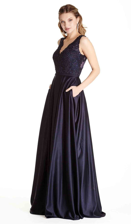 Beaded Lace V-neck A-line Evening Dress