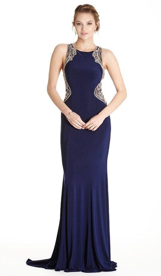 Embellished Jewel Neck Sheath Evening Dress