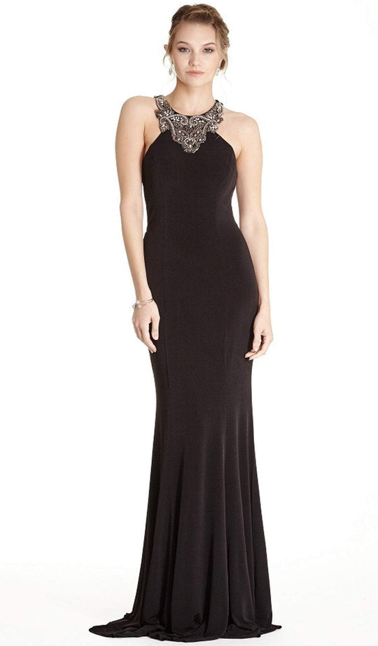 Sleeveless Embellished Halter Evening Dress