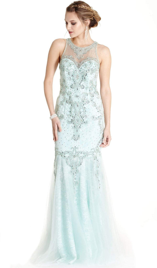 Embellished Illusion Halter Trumpet Prom Dress