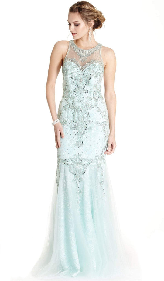 Embellished Illusion Halter Trumpet Prom Dress