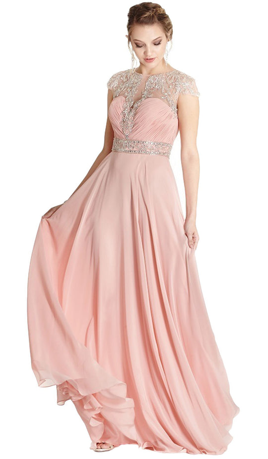 Embellished Ruched Illusion Jewel Prom Dress