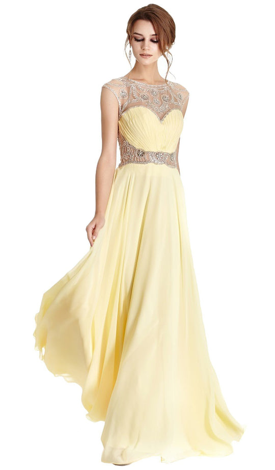 Ornate Illusion Bateau A-line Prom Dress