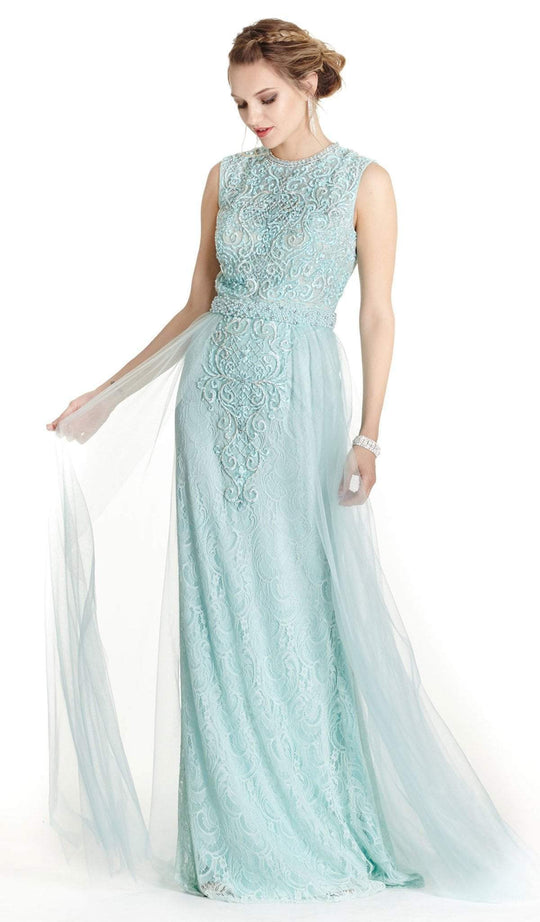 Embroidered Jewel Neck A-line Prom Dress