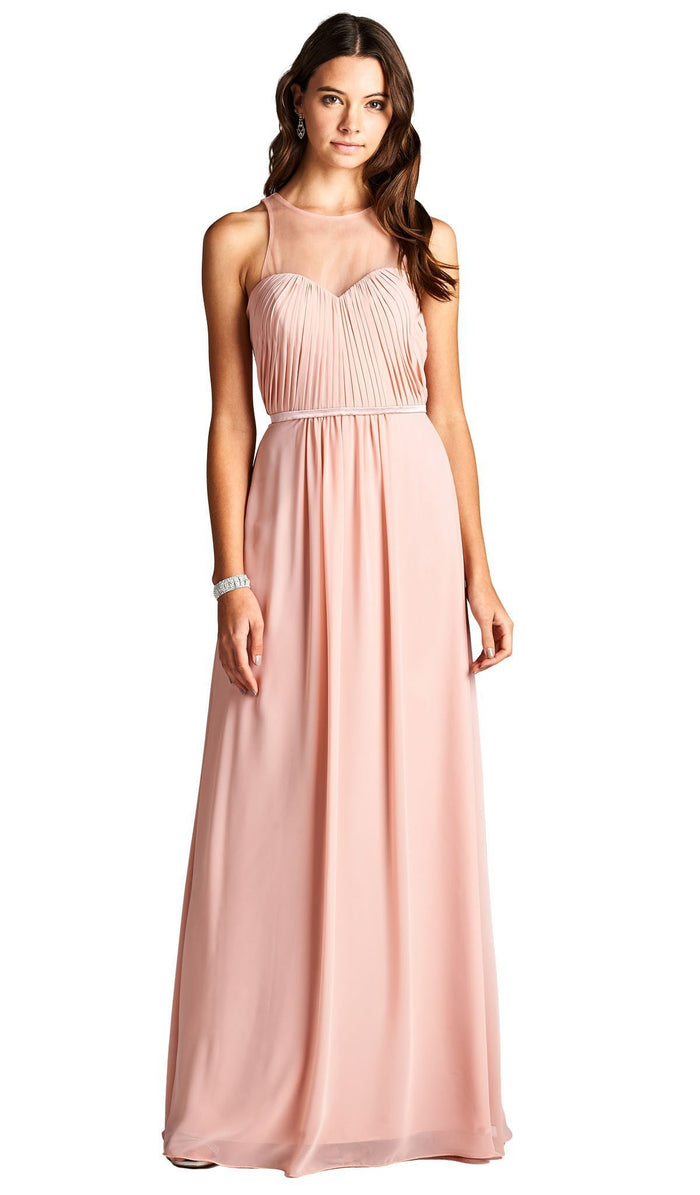 Sheer Halter Neck A-line Evening Dress