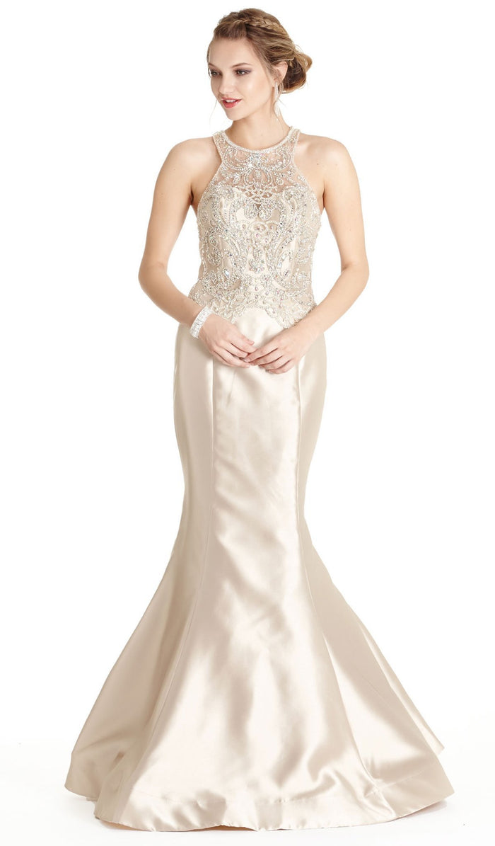 Bedazzled Halter Mermaid Evening Dress