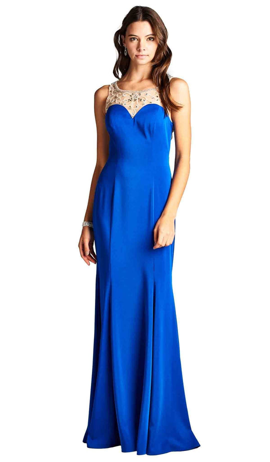 Bejeweled Illusion Bateau Sheath Prom Dress