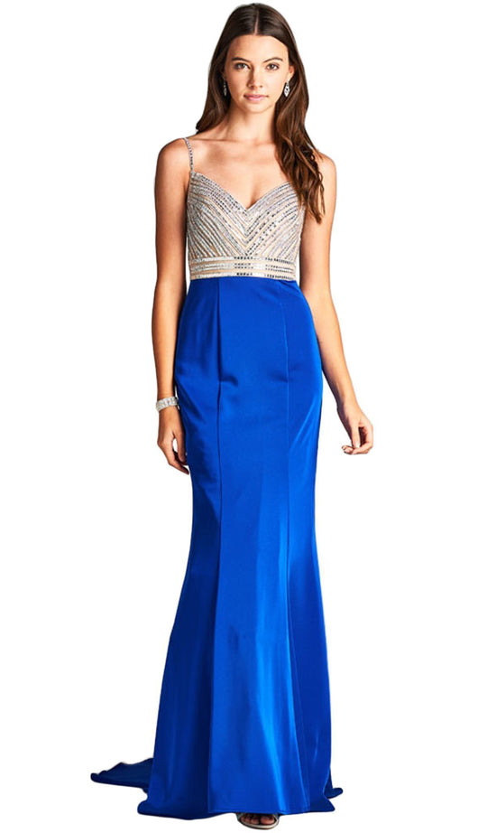Embellished V-neckline Sheath Evening Dress