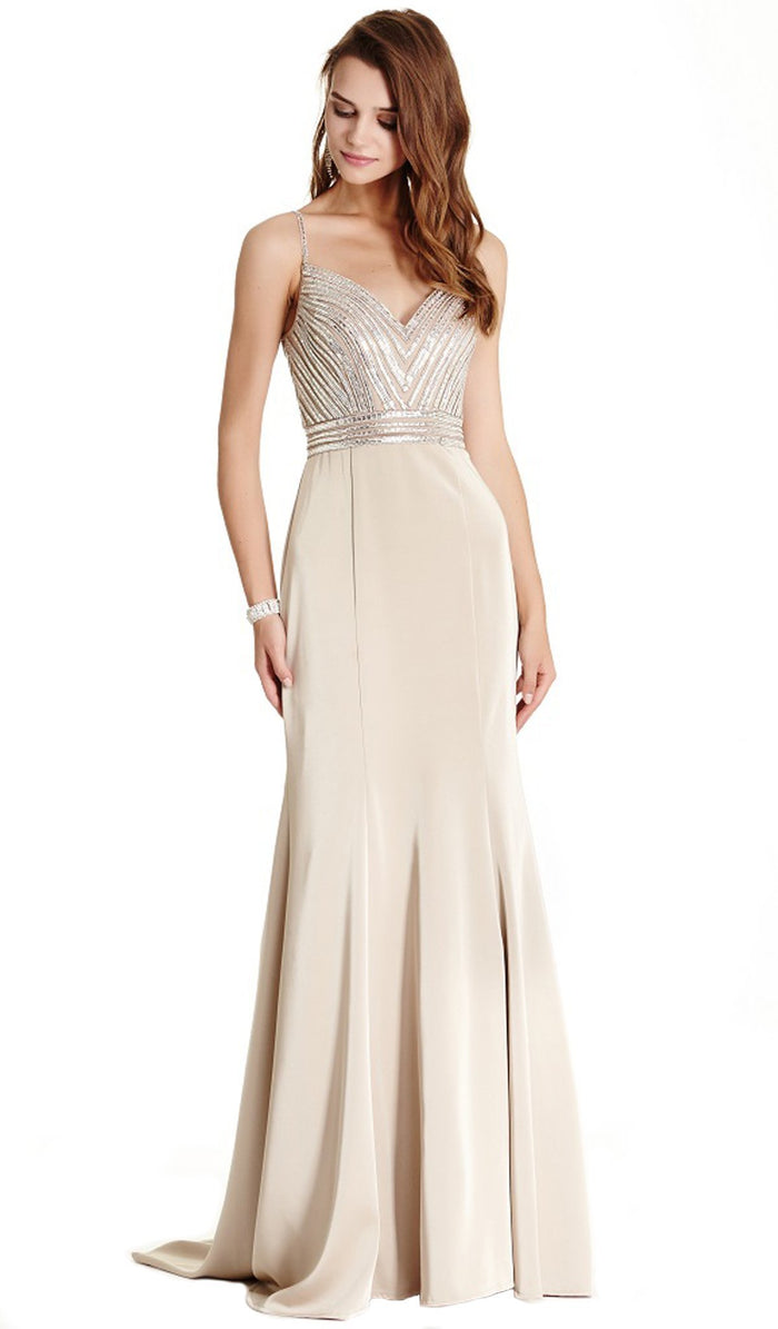 Embellished V-neckline Sheath Evening Dress