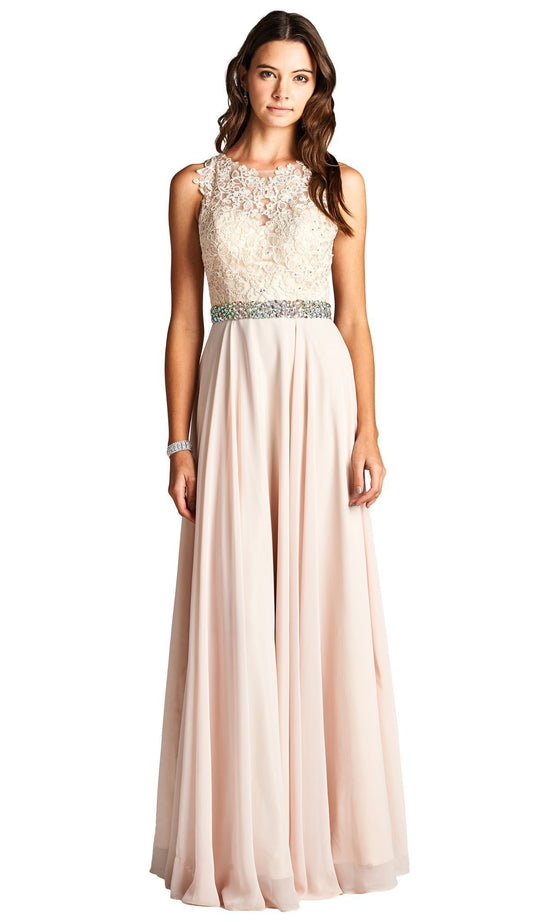 Floral Lace Jeweled Evening Dress