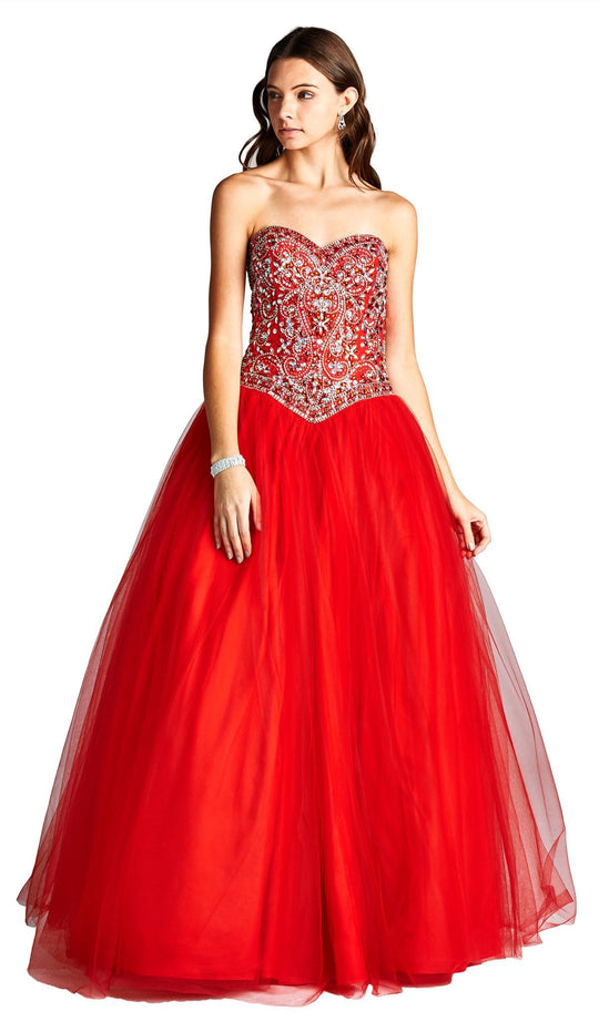 Strapless Bejeweled Sweetheart Evening Ballgown