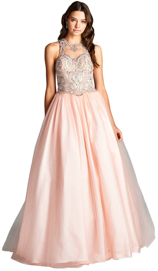Bejeweled Illusion Halter Evening Ballgown