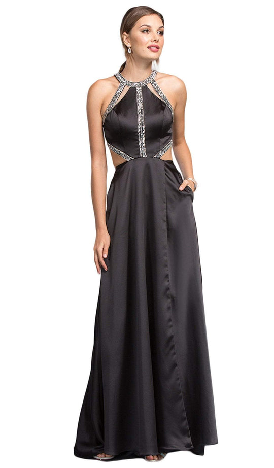 Embellished Halter Cutout A-line Evening Dress