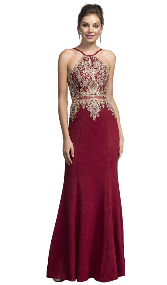 Embellished Halter Neck Sheath Prom Dress