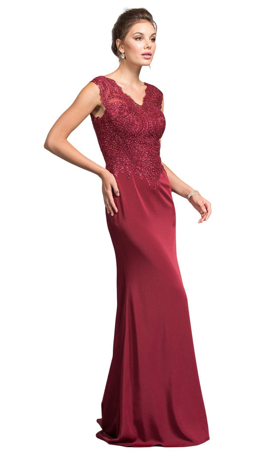 Embroided V-neck Sheath Prom Dress