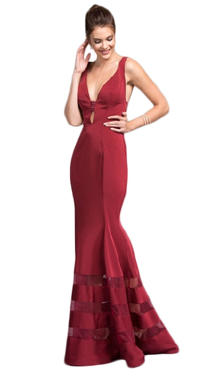 Embellished Deep V-neck Trumpet Dress