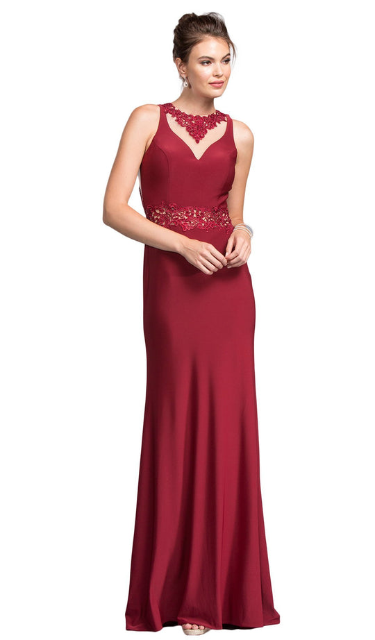Bedazzled Jewel Neck Sheath Prom Dress