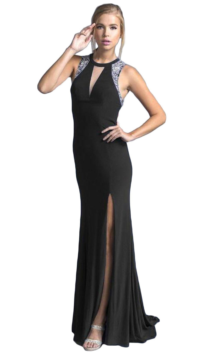 Embellished Jewel Cutout Sheath Prom Dress