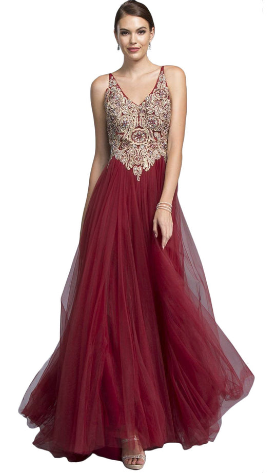 Jeweled V-neckline A-line Prom Dress