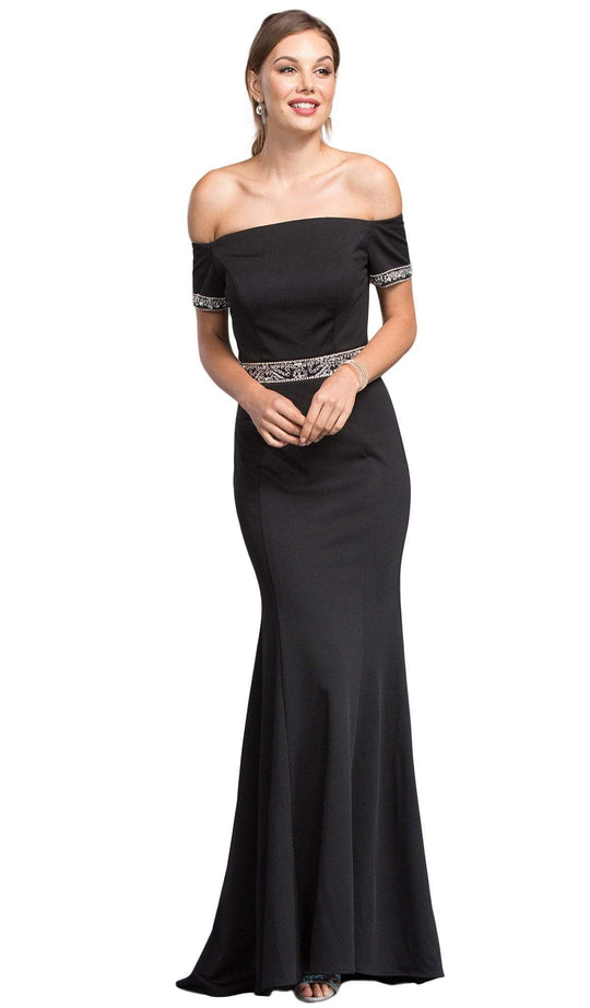 Embellished Off-Shoulder Fitted Prom Dress