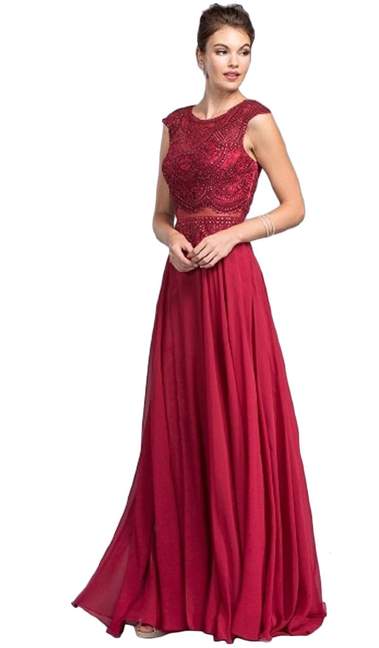 Mock Two Piece Jewel Embroided A-line Prom Dress