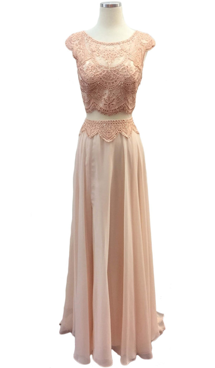 Mock Two Piece Jewel Embroided A-line Prom Dress