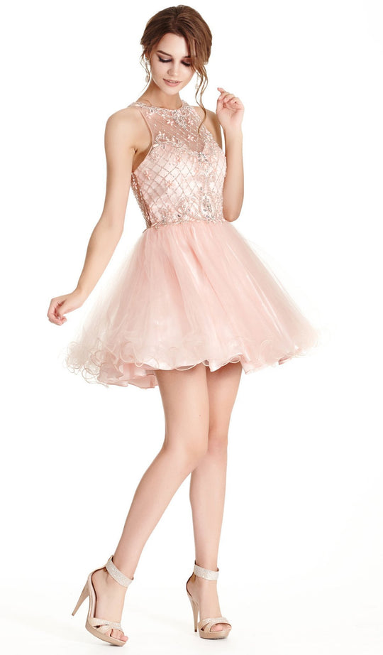 Bedazzled Illusion Halter Aline Homecoming Dress