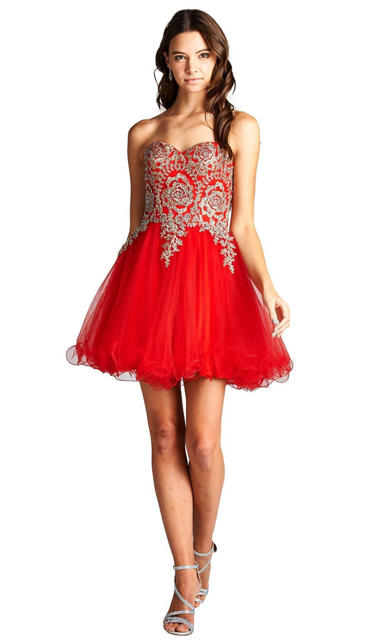 Strapless Embroidered A-line Homecoming Dress
