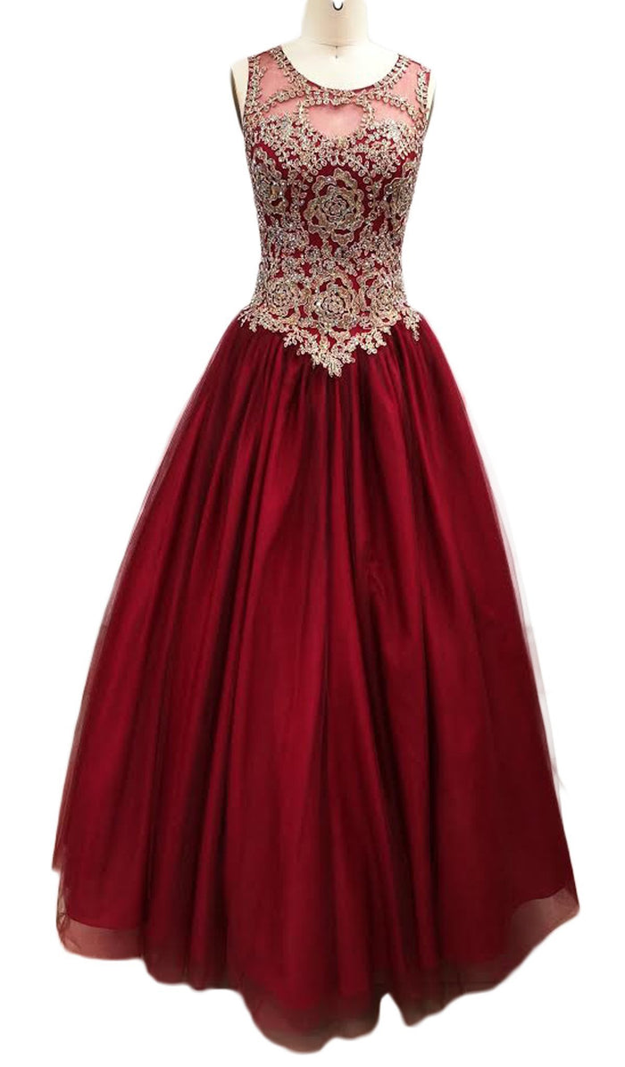 Embellished Illusion Bateau Evening Ballgown