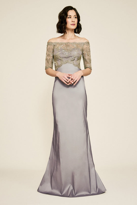 Tadashi Shoji - Winston Off-The-Shoulder Taffeta Gown - Petite In Gray
