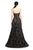 Tadashi Shoji - Strapless Peony Motif High Low Gown In Black and Neutral