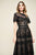 Tadashi Shoji - Lace Shirred Jewel Tea Length Dress In Black and Neutral