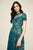 Tadashi Shoji - Lace Shirred Jewel Tea Length Dress In Green and Neutral
