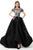Jovani - 66418 Floral Bodice Short Sleeve A-line Dress In Black and Multi