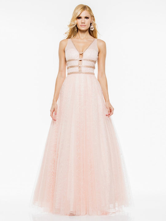 Colors Dress - 1967 Sleeveless Adorned Tri-band Gossamer Rosette Gown in Pink