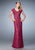 La Femme - 23071 Embroidered V Neck Lace Sheath Long Dress In Red