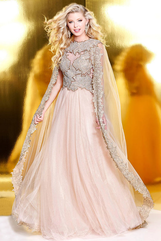 Shail K - Embroidered and Beaded Illusion Jewel Neck Tulle A-line Dress 4065 In Pink