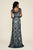 Tadashi Shoji - Embroidered Tulle V-Neck Sheath Gown In Blue and White
